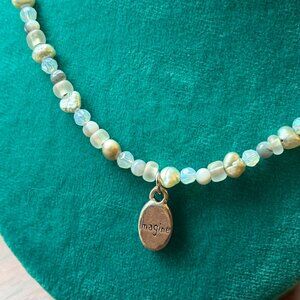 Imagine Beaded Necklace with Pearl, Mother of Pearl, Glass, and Crystal Handmade